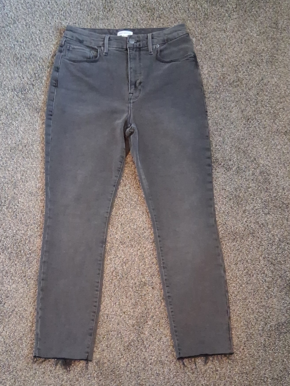 Good American High Rise Washed Black Jeans Raw Hems 10/30
